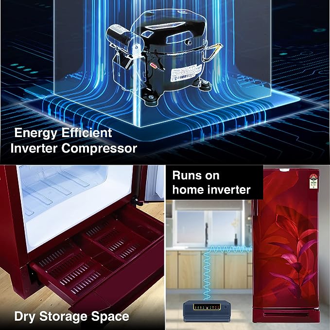 Godrej 202 L 5 Star Advanced Inverter, Jumbo Vegetable Tray Direct Cool Single Door Refrigerator With Base Drawer(2023 Model, RD 210E TDI MN WN, Marine Wine)(OPEN BOX) Godrej 202 L 5 Star Advanced Inverter, Jumbo Vegetable Tray Direct Cool Single Door Refrigerator With Base Drawer(2023 Model, RD 210E TDI MN WN, Marine Wine)(OPEN BOX)